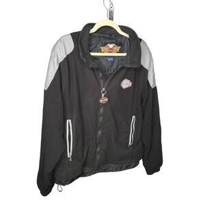 Harley-Davidson Mens Fleece Jacket XL Black & Gray Nylon Polyester Embroidered L